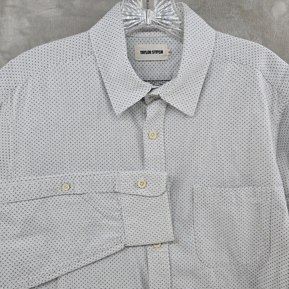 Taylor Stitch Button Down Men 40 White Black Micro Dot Cotton Long Sleeve
